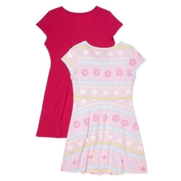 Wonder Nation Girls XS (4/5) Cap Sleeve Play Dresses Set Of 2 Pink & Printed - Picture 3 of 6